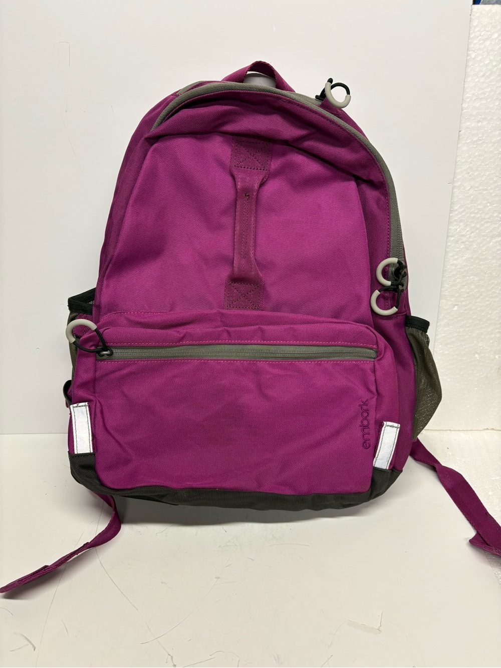 Vintage Embark Magenta Backpack with Gray Trim Nylon Packable Daypack